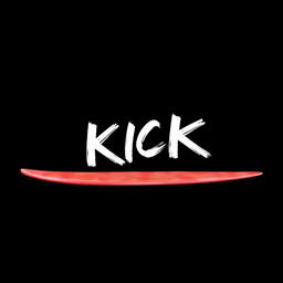 A detailed 2D illustration of a red surfboard featuring white brush-style lettering spelling out "KICK" on its surface