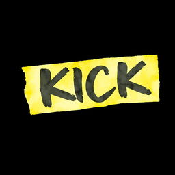 A captivating watercolor illustration of a piece of yellow adhesive tape featuring bold black brush-style lettering that spells "KICK" prominently across it