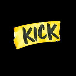 A captivating watercolor illustration of a piece of yellow adhesive tape featuring bold black brush-style lettering that spells "KICK" prominently across it