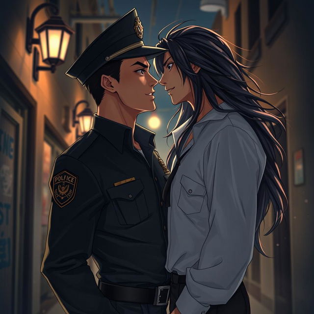 A romantic scene featuring two tall, handsome Asian men