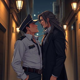 A romantic scene featuring two tall, handsome Asian men