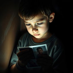 A poignant scene of a young boy standing in a dimly lit corner at night, tears streaming down his cheeks