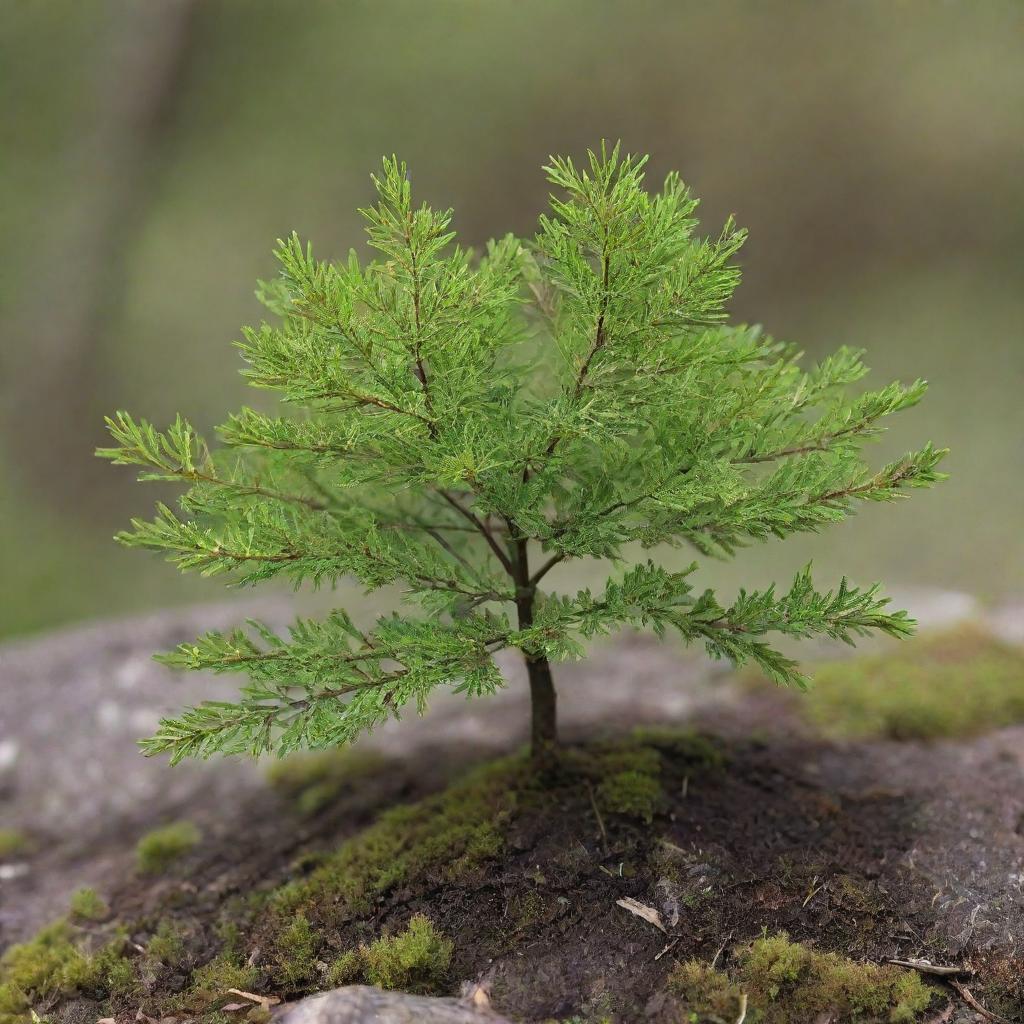 A captivating image of the world's smallest tree, known as the Dwarf Willow. Despite its small stature, its brilliantly green leaves and delicate branches make it a symbol of resilient beauty.