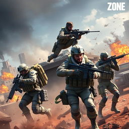 A highly detailed digital artwork showcasing various military classes from a modern warzone video game