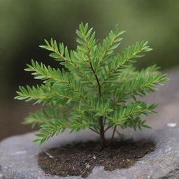 A captivating image of the world's smallest tree, known as the Dwarf Willow. Despite its small stature, its brilliantly green leaves and delicate branches make it a symbol of resilient beauty.