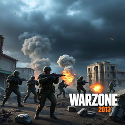 An intense and action-packed scene set in the universe of Call of Duty: Warzone, featuring a high-stakes military operation with soldiers in tactical gear engaged in combat