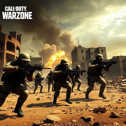 An intense and action-packed scene set in the universe of Call of Duty: Warzone, featuring a high-stakes military operation with soldiers in tactical gear engaged in combat