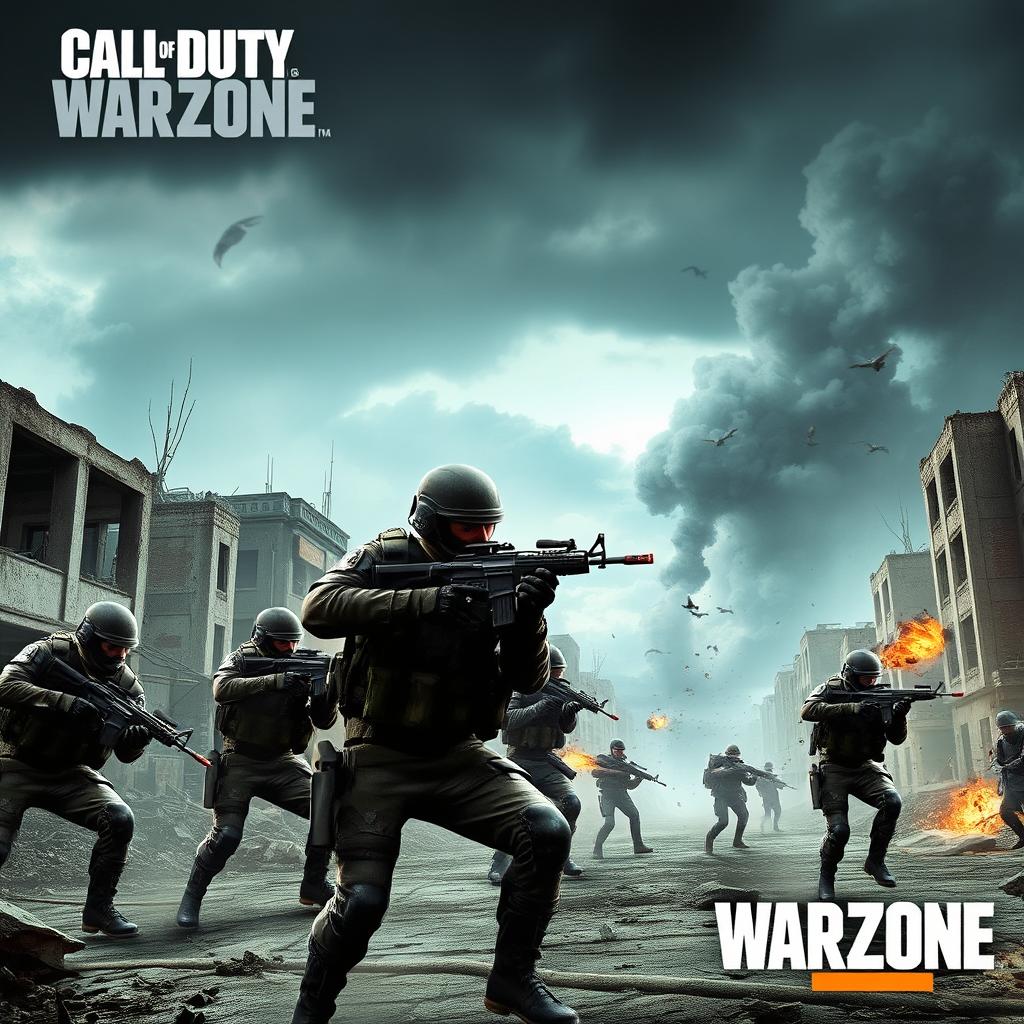 An intense and action-packed scene set in the universe of Call of Duty: Warzone, featuring a high-stakes military operation with soldiers in tactical gear engaged in combat