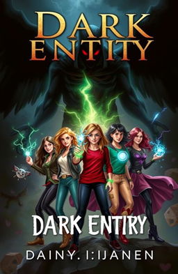 A captivating book cover featuring a group of five friends, each showcasing their unique powers: telekinesis, electrokinesis, super speed, illusion creation, and the ability to speak with animals