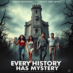 A horror adventure comedy film poster titled 'Every History Has Mystery'