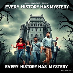 A horror adventure comedy film poster titled 'Every History Has Mystery'