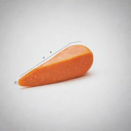 Generate a detailed cross-sectional diagram showing both sides of a knife in contact with a carrot during slicing. The sides of the knife that are in contact with the carrot should be shaded to emphasise the area of contact.