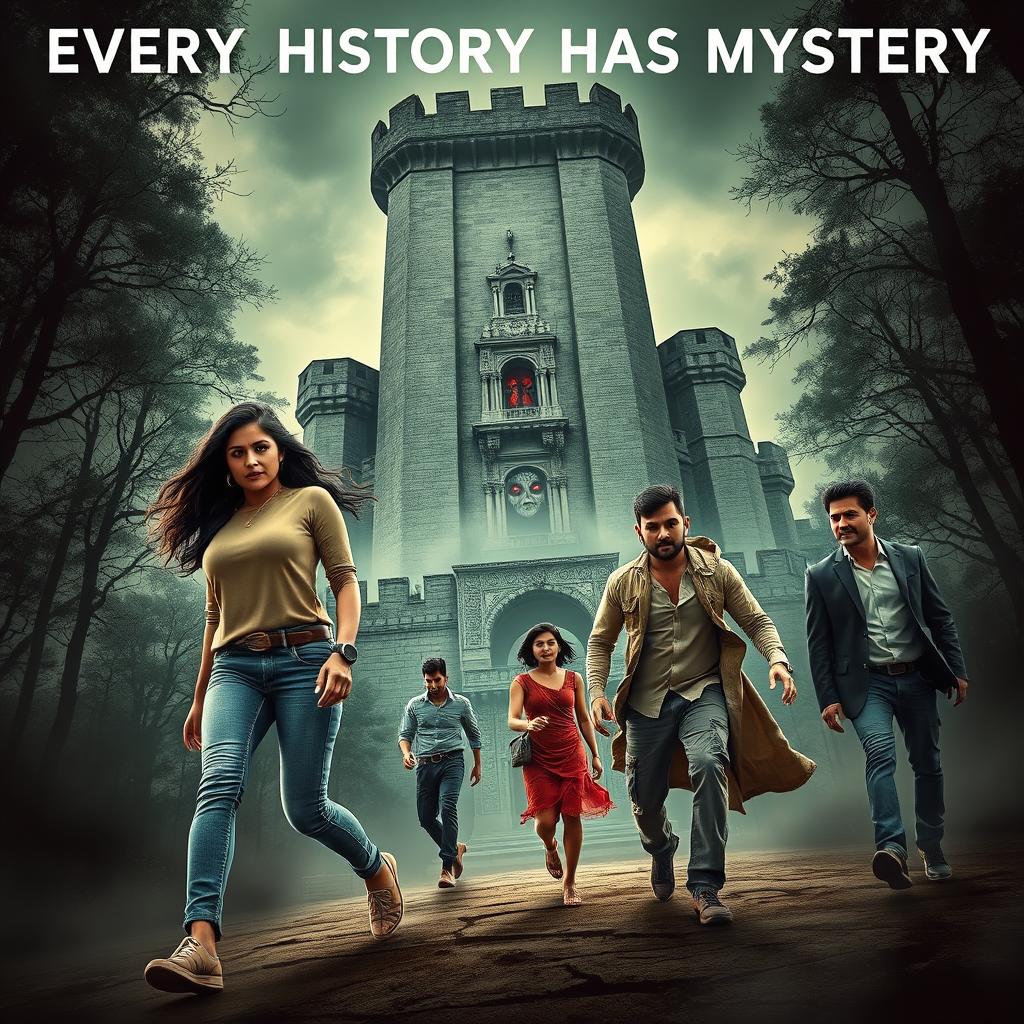 A thrilling horror adventure film poster titled 'Every History Has Mystery'