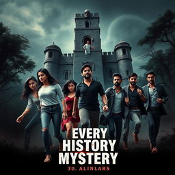 A dynamic horror adventure film poster titled 'Every History Has Mystery'