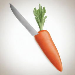 Draw a detailed illustration where both sides of a knife are in contact, and shaded, as it slices through a carrot.