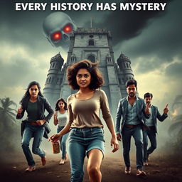 A thrilling horror adventure film poster titled 'Every History Has Mystery'