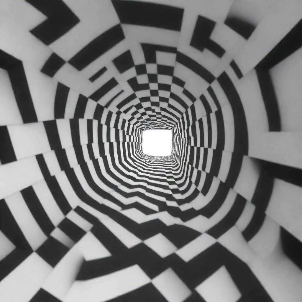 Render an intriguing 3D illusion. Use a perspective that creates a captivating sense of depth and plays tricks on the viewer’s perception, encouraging them to look closer and explore the image.