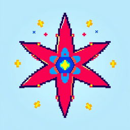 A vibrant pixel art representation of a shuriken, showcasing its traditional star shape with sharp edges