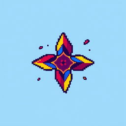 A vibrant pixel art representation of a shuriken, showcasing its traditional star shape with sharp edges