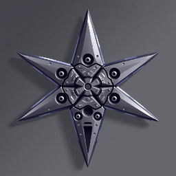 A realistic pixel art representation of a shuriken, featuring intricate details and textures that capture its metallic surface