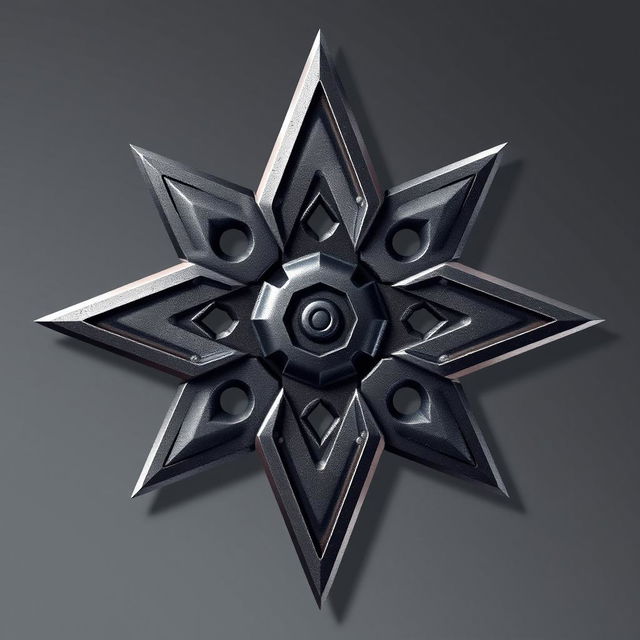 A realistic pixel art representation of a shuriken, featuring intricate details and textures that capture its metallic surface