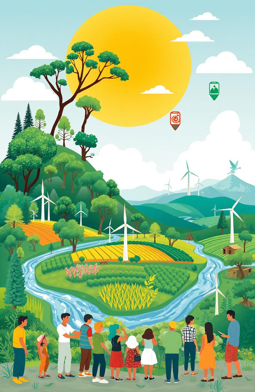 Conceptual illustration representing environmental resources with a focus on economics and social factors