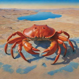 A detailed and colorful image of a crab in an Iranian landscape, evoking the local culture and scenery