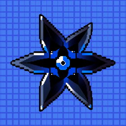 A vibrant pixel art representation of a ninja shuriken, depicted in a stylized, retro video game aesthetic