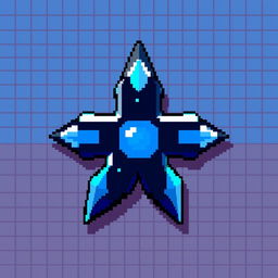 A vibrant pixel art representation of a ninja shuriken, depicted in a stylized, retro video game aesthetic