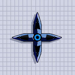 A vibrant pixel art representation of a ninja shuriken, depicted in a stylized, retro video game aesthetic