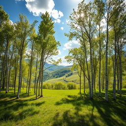 A picturesque landscape of Pando, the vast aspen forest, gracefully walking over a gentle green hill