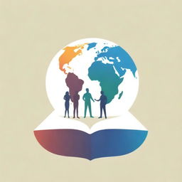 Revamped logo for a social science school showcasing silhouettes of diverse people standing on the pages of an open book that morph into a multicolored globe, illustrating the integration of global cultures and learning.