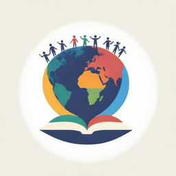 Revamped logo for a social science school showcasing silhouettes of diverse people standing on the pages of an open book that morph into a multicolored globe, illustrating the integration of global cultures and learning.