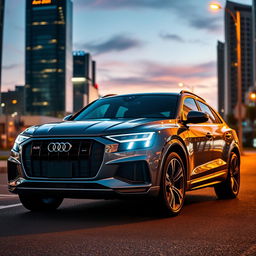 A dynamic and sporty Audi Q8, showcasing its powerful presence and sleek design