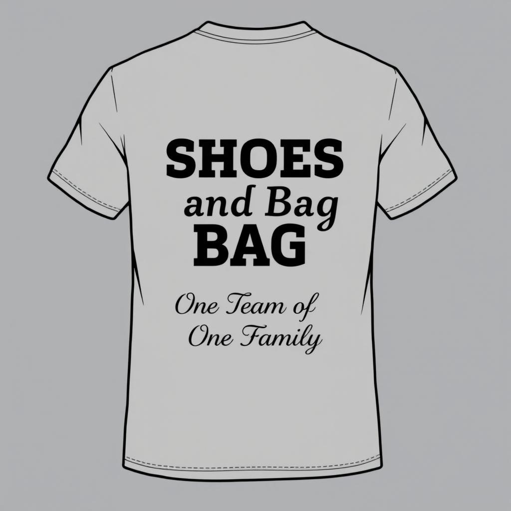 A simple t-shirt design featuring the text on the back: 'Shoes and Bag'