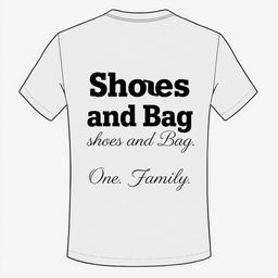 A simple t-shirt design featuring the text on the back: 'Shoes and Bag'