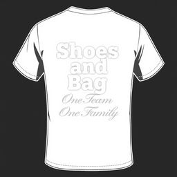 A simple t-shirt design featuring the text on the back: 'Shoes and Bag'