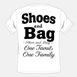 A simple t-shirt design featuring the text on the back: 'Shoes and Bag'