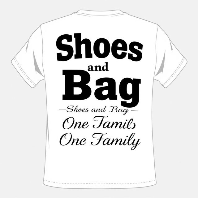 A simple t-shirt design featuring the text on the back: 'Shoes and Bag'