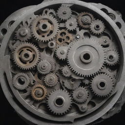 A complex, intricately designed gearbox with a polished metallic surface exhibiting its various cogs and gears.