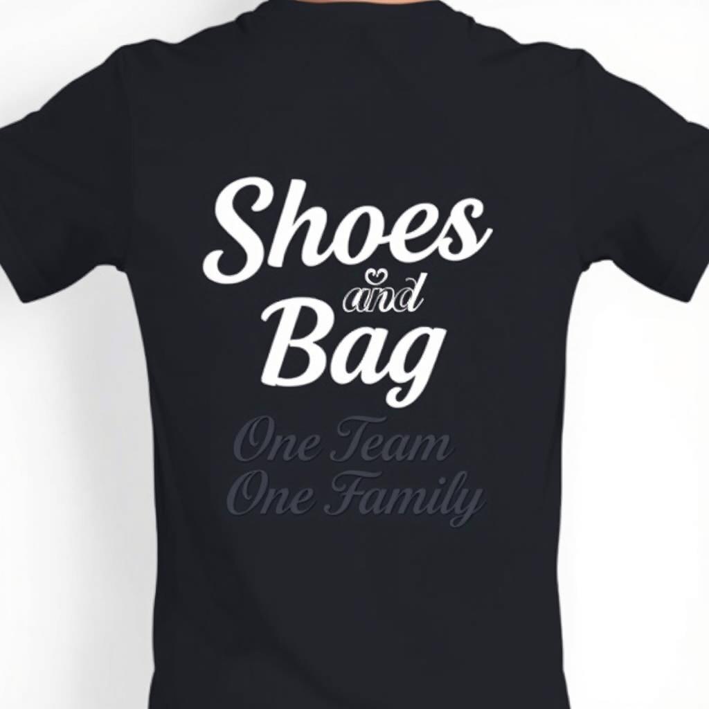 A simple t-shirt design featuring a logo with the text on the back: 'Shoes and Bag'