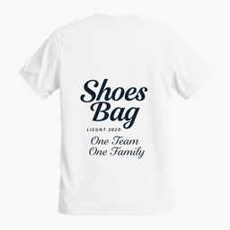 A simple t-shirt design featuring a logo with the text on the back: 'Shoes and Bag'