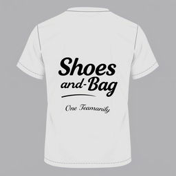 A simple t-shirt design featuring a logo with the text on the back: 'Shoes and Bag'