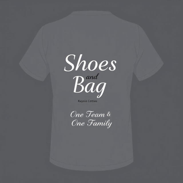 A simple t-shirt design featuring a logo with the text on the back: 'Shoes and Bag'