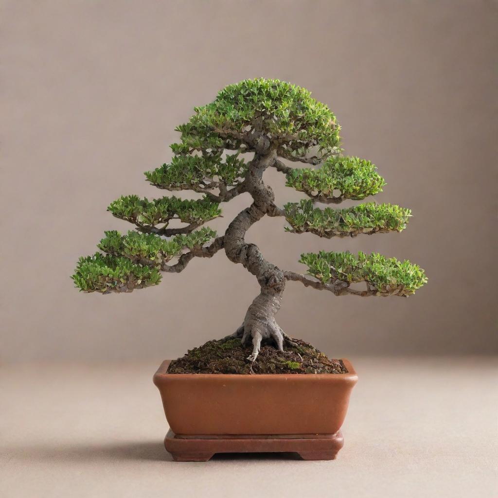 An image of the world's smallest bonsai tree. Despite its miniature size, it is richly detailed with tiny, intricate branches and delicate leaves, showcasing the intense detail and precision of the art of bonsai.