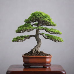 An image of the world's smallest bonsai tree. Despite its miniature size, it is richly detailed with tiny, intricate branches and delicate leaves, showcasing the intense detail and precision of the art of bonsai.