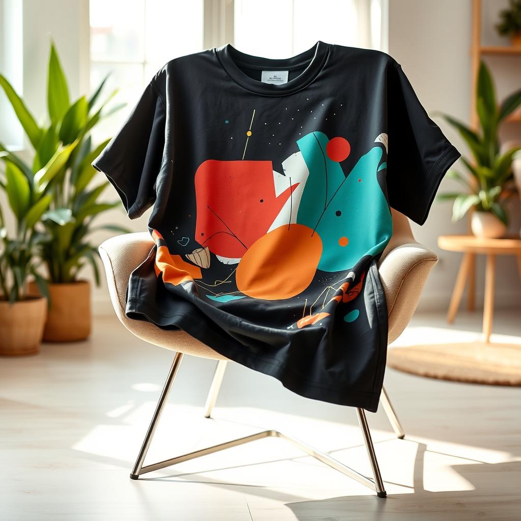 An artistic portrayal of an oversized t-shirt, designed with a vibrant and trendy graphic print