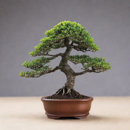 An image of the world's smallest bonsai tree. Despite its miniature size, it is richly detailed with tiny, intricate branches and delicate leaves, showcasing the intense detail and precision of the art of bonsai.