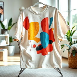 An artistic portrayal of an oversized t-shirt, designed with a vibrant and trendy graphic print