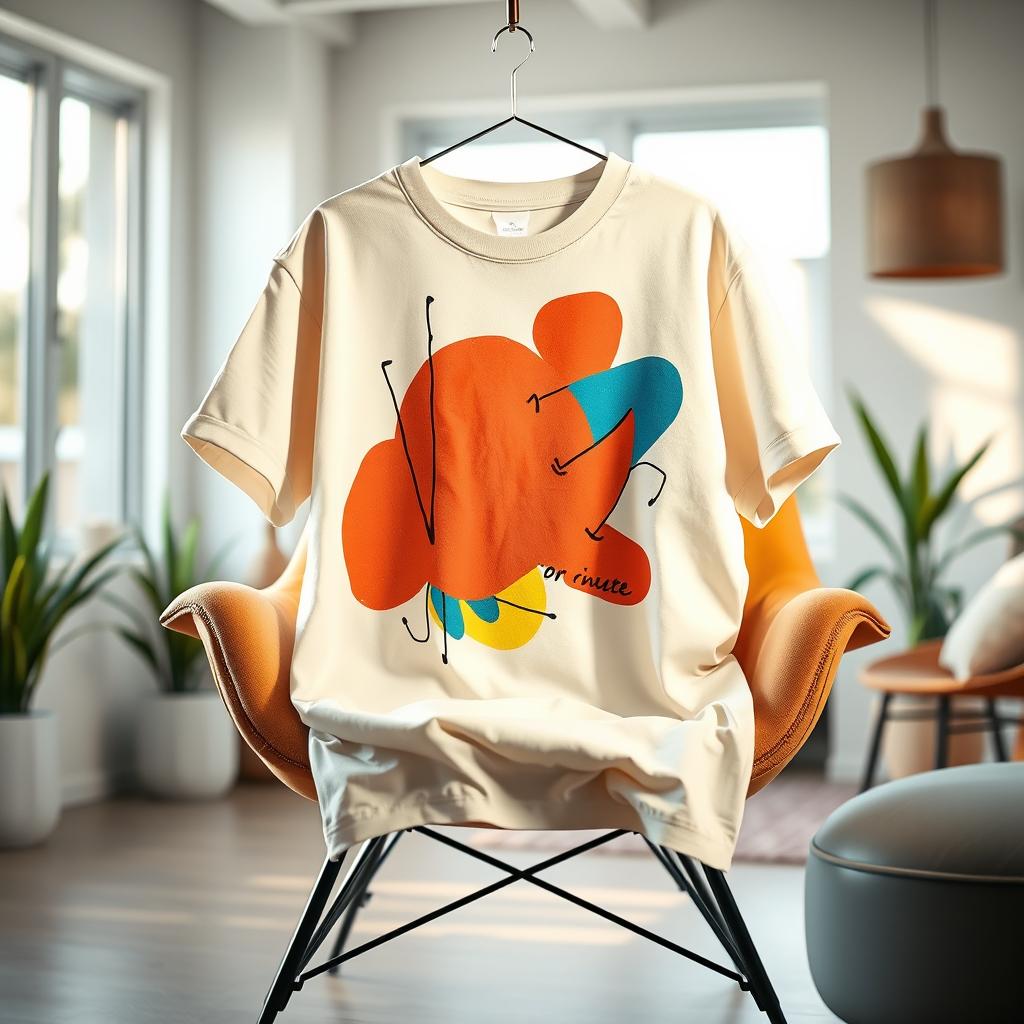 An artistic portrayal of an oversized t-shirt, designed with a vibrant and trendy graphic print